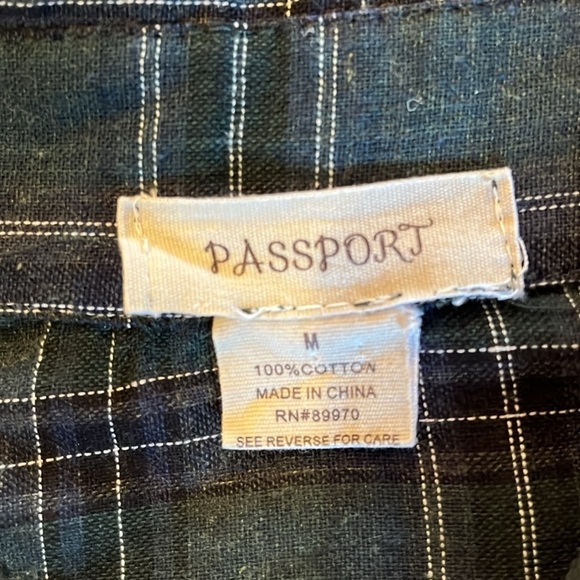 Passport Dark Green Windowpane Plaid Long Button-down Shirt Dress Size Med​​​​​ - Picture 10 of 11